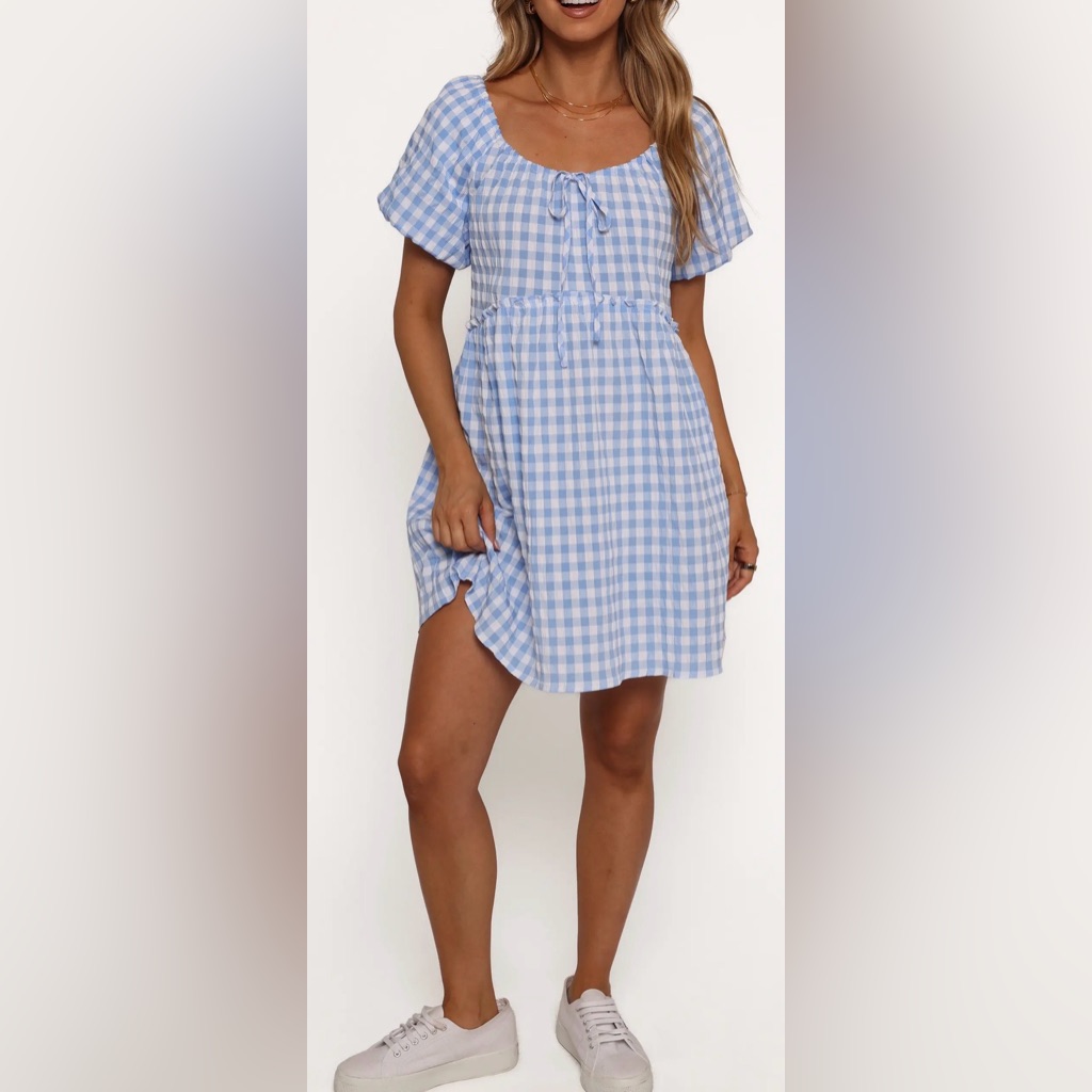 Petal & Pup Light Blue Gingham Short Sleeve Dress